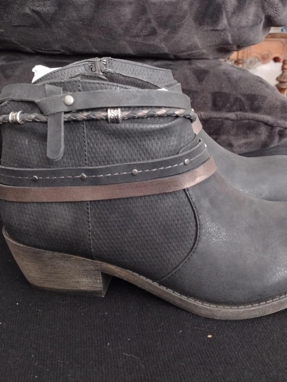 *NWT* SO Women's Black Ankle Boots with Decorative Straps